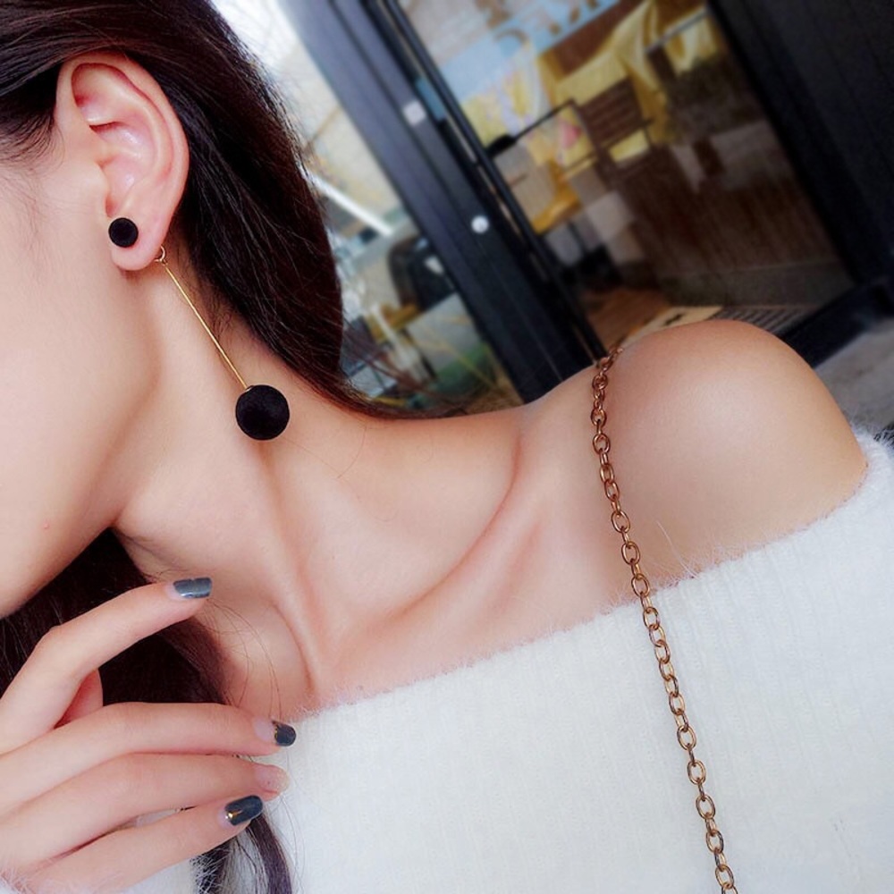 🆕 Blue Plush Ball Drop Dangle Earrings - Picture 4 of 6